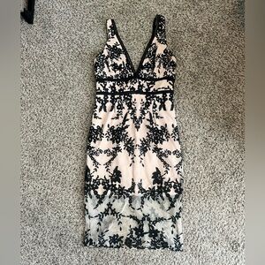 Bardot Embroidered Black and Tan Knee Length Dress Size 6